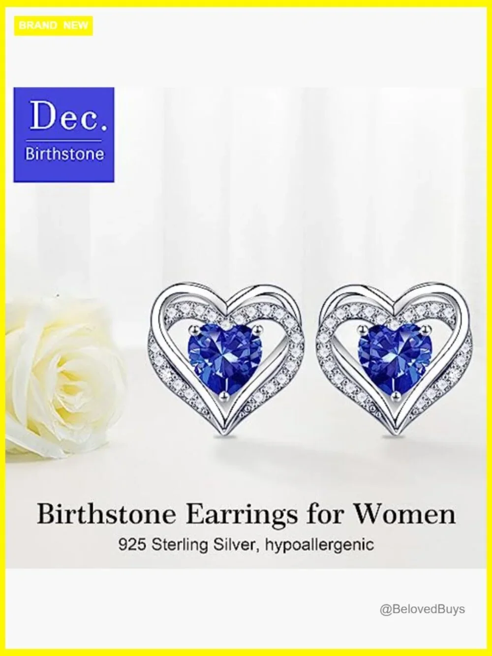 925 Sterling Silver Heart Stud Earrings with Birthstone, Gift Box